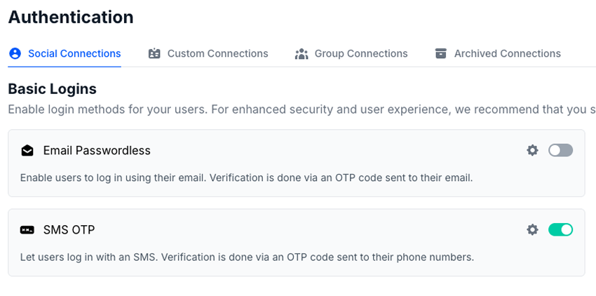SMS OTP Toggle